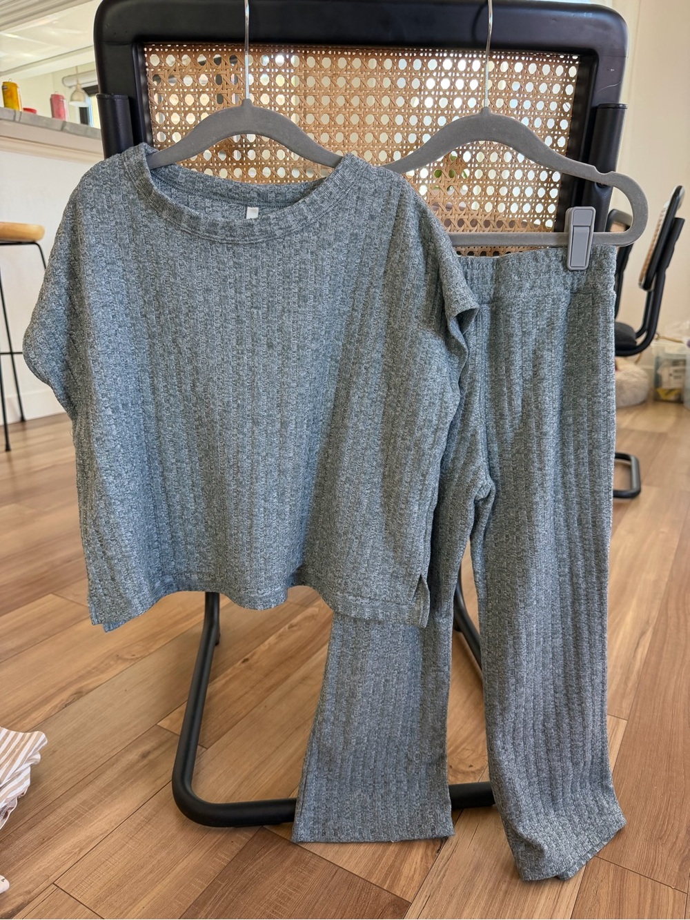 Rylee + Cru Gray Ribbed Kids Pajama Set